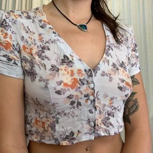 Urban Outfitters Cropped Button Up Floral Top